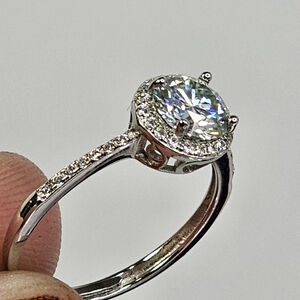 Moissanite 1CT Sterling 925 Silver Halo Ring W/ 0.35CT Cubic Zirconia APPRAISED